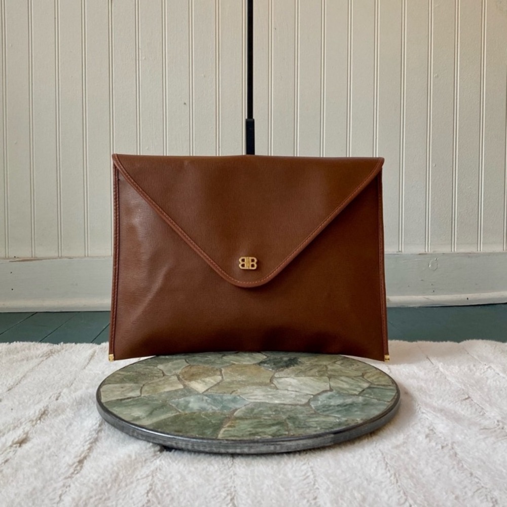 Balenciaga Vintage Envelope Clutch Tan Leather